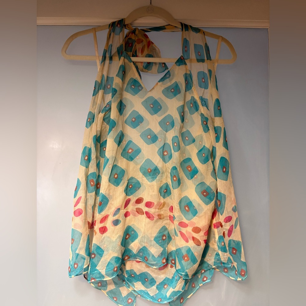 Diane Von Furstenberg Silk Flowy Multi Layer Halter Top Size 10